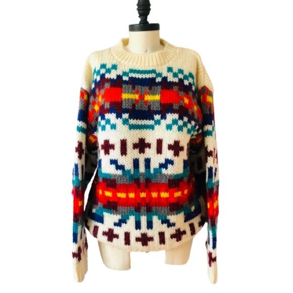 Vintage Hand Knit Wool Blend Technicolor Sweater - Picture 5 of 11